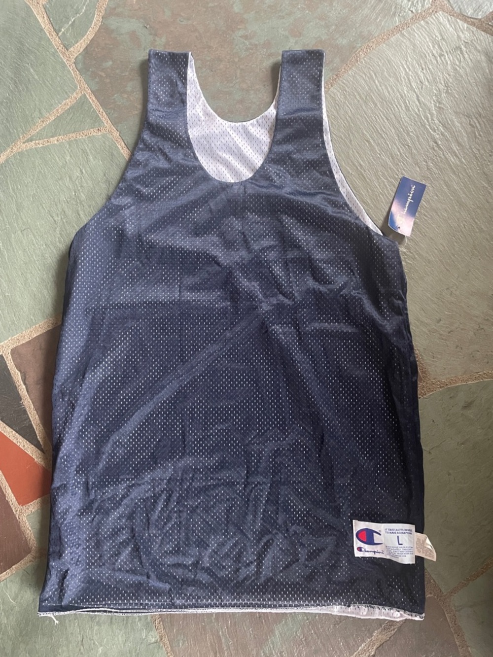 NWT Champion Navy Reversible Mesh Tank with White Lining